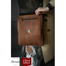 2 rudos spalvos atspalvių odinė kuprinė moterims