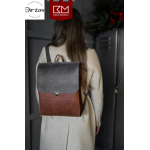 2 rudos spalvos atspalvių odinė kuprinė moterims