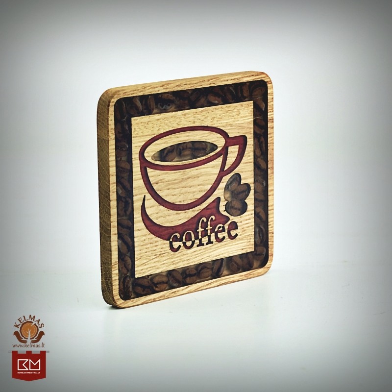 "Kava" inkrustuotas medinis padėkliukas 