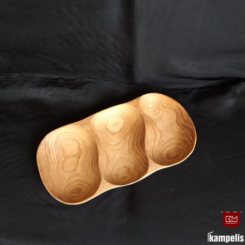 Skaptuotas ąžuolinis padėklas 3 dalių 