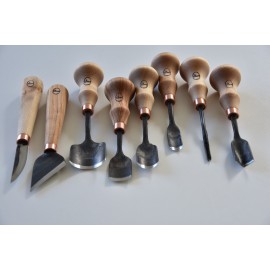 Šaukštų drožybos įrankių rinkinys kairiarankiams 12 vnt.