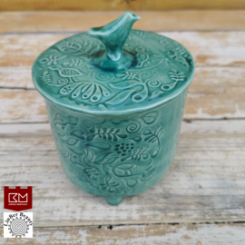 Keramikos dėžutė su paukšteliu vandens žalia